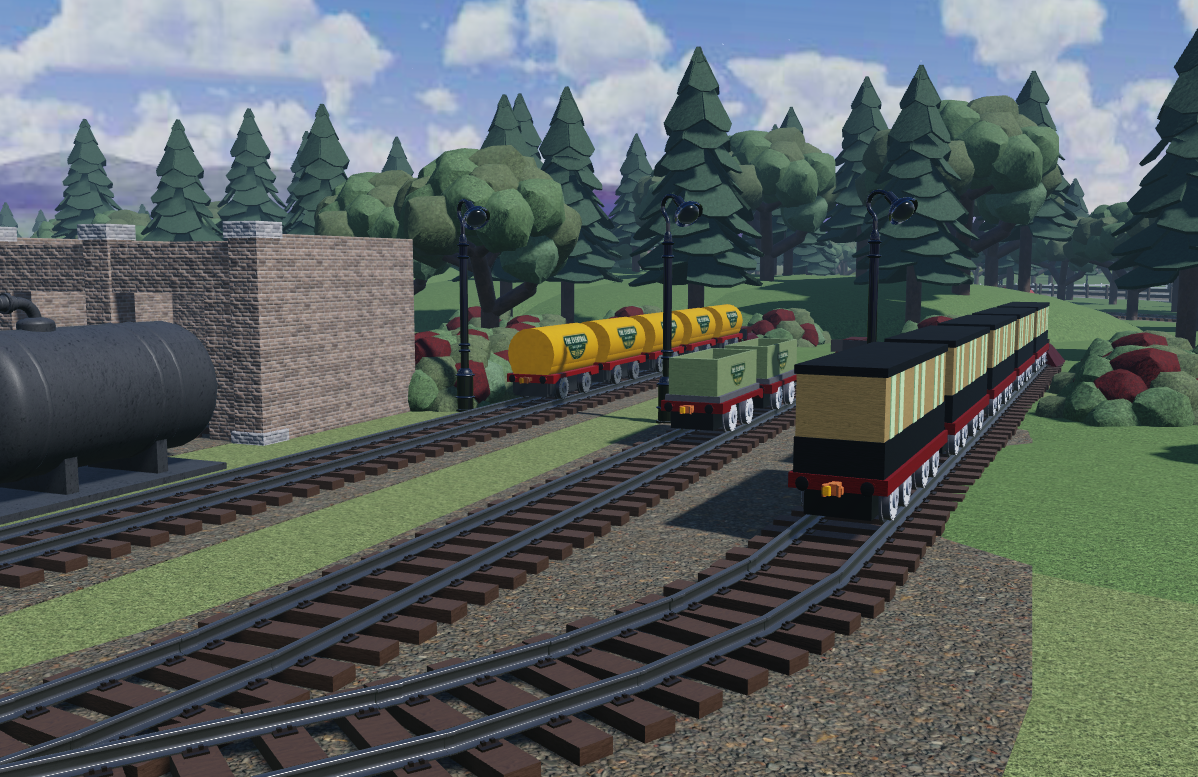 Tankers, wagons and coaches on the Evertrail Railway, official R4L Studios artwork